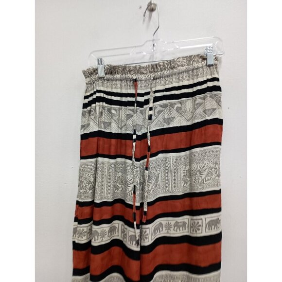 Vintage Karen Kane Womens Wide Leg Pants Size 6 Orange Black Elephant Print BOHO - Picture 2 of 8